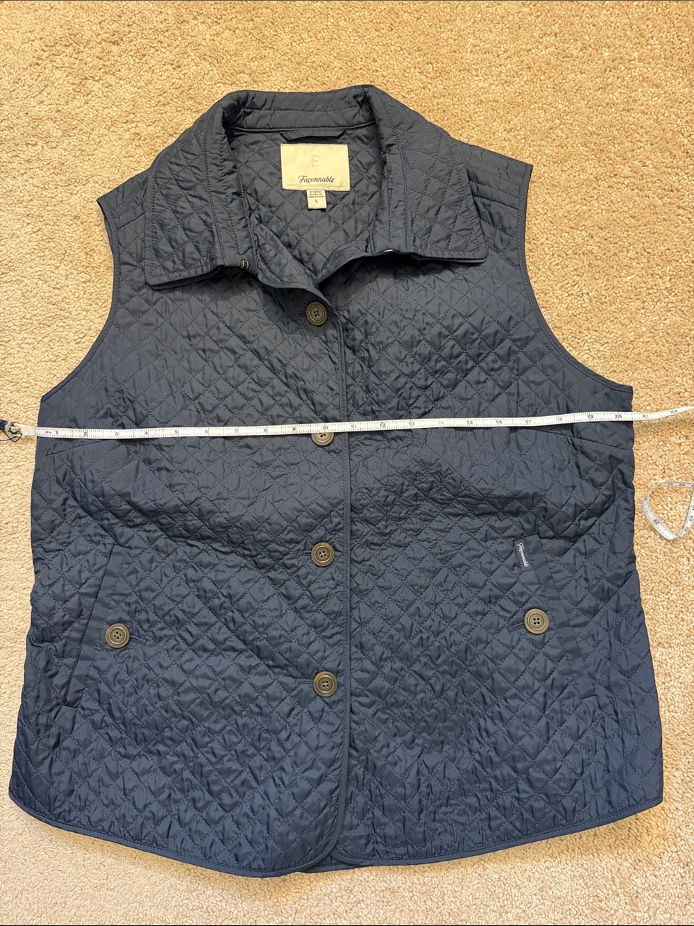 Faconnable Quilted Navy Button-Front Vest Women’s Large - Picture 4 of 7